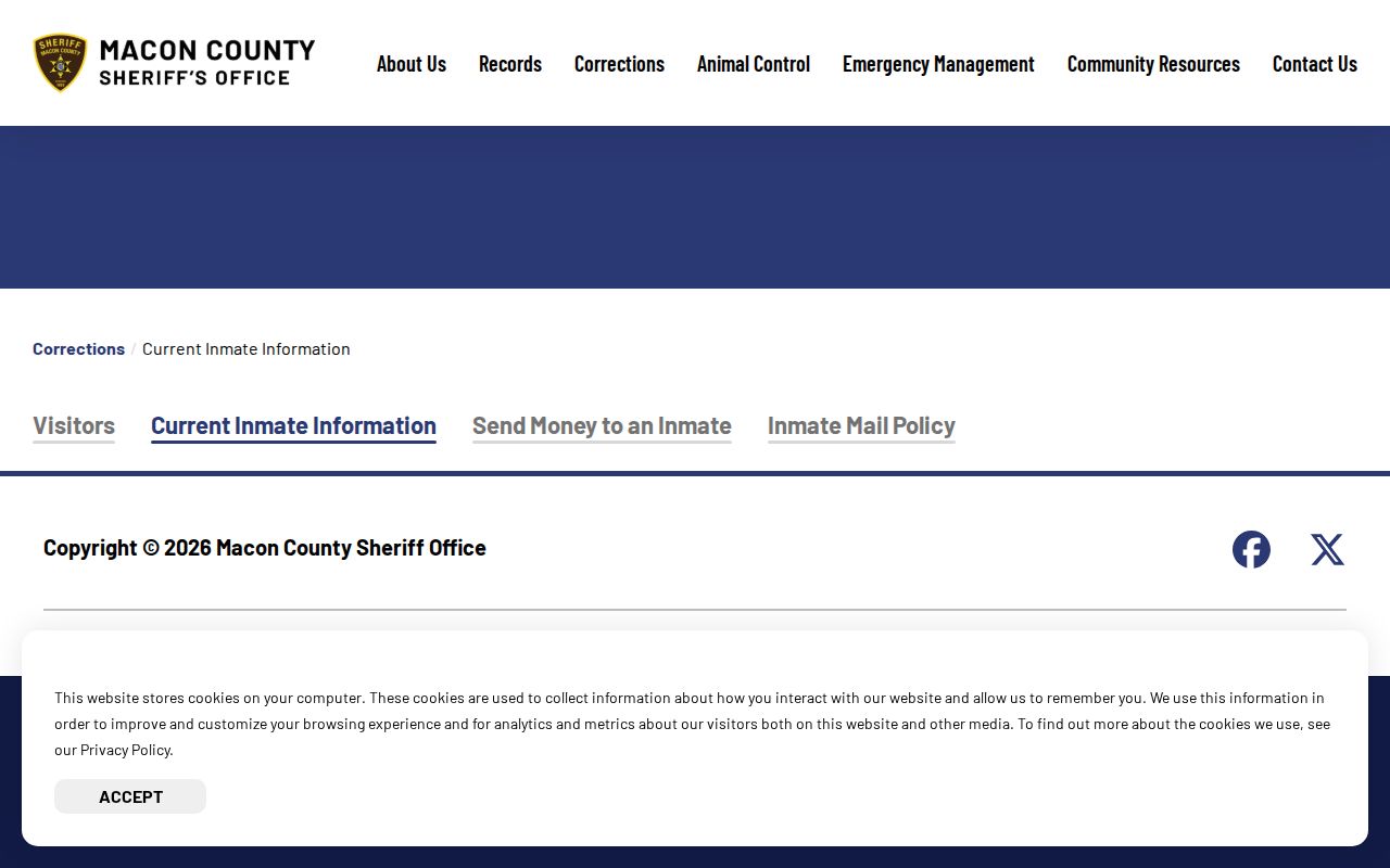Macon County Sheriff Current Inmate Information landing page