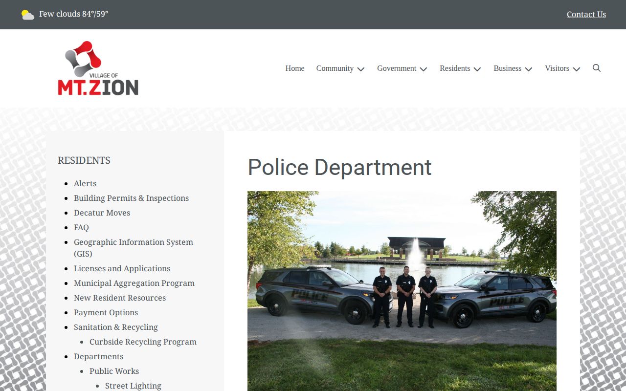 Mount Zion Police Department contact page for recent arrest records in Macon County
