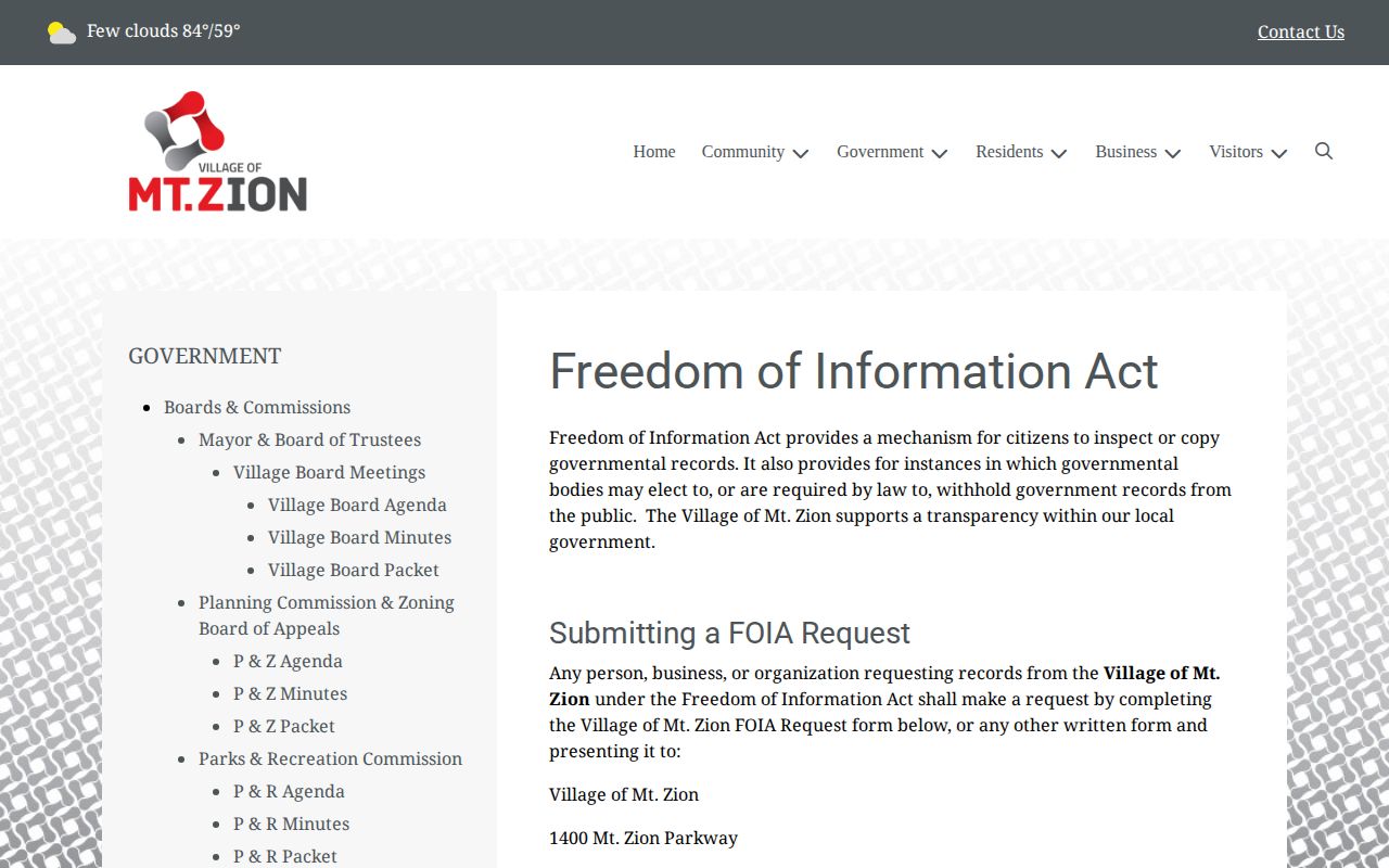 Mount Zion FOIA information for police arrest and photo records in Macon County