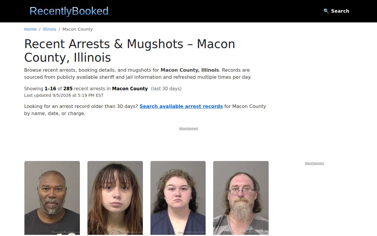Unofficial RecentlyBooked Macon County page interface